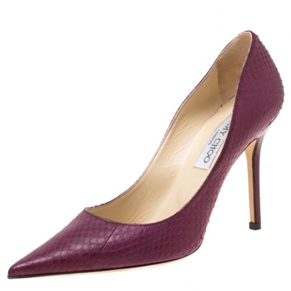 Jimmy Choo Purple Python Leather Snake Print Abel Pointed Toe Pumps EUC Sz 37.5 - Picture 2 of 12